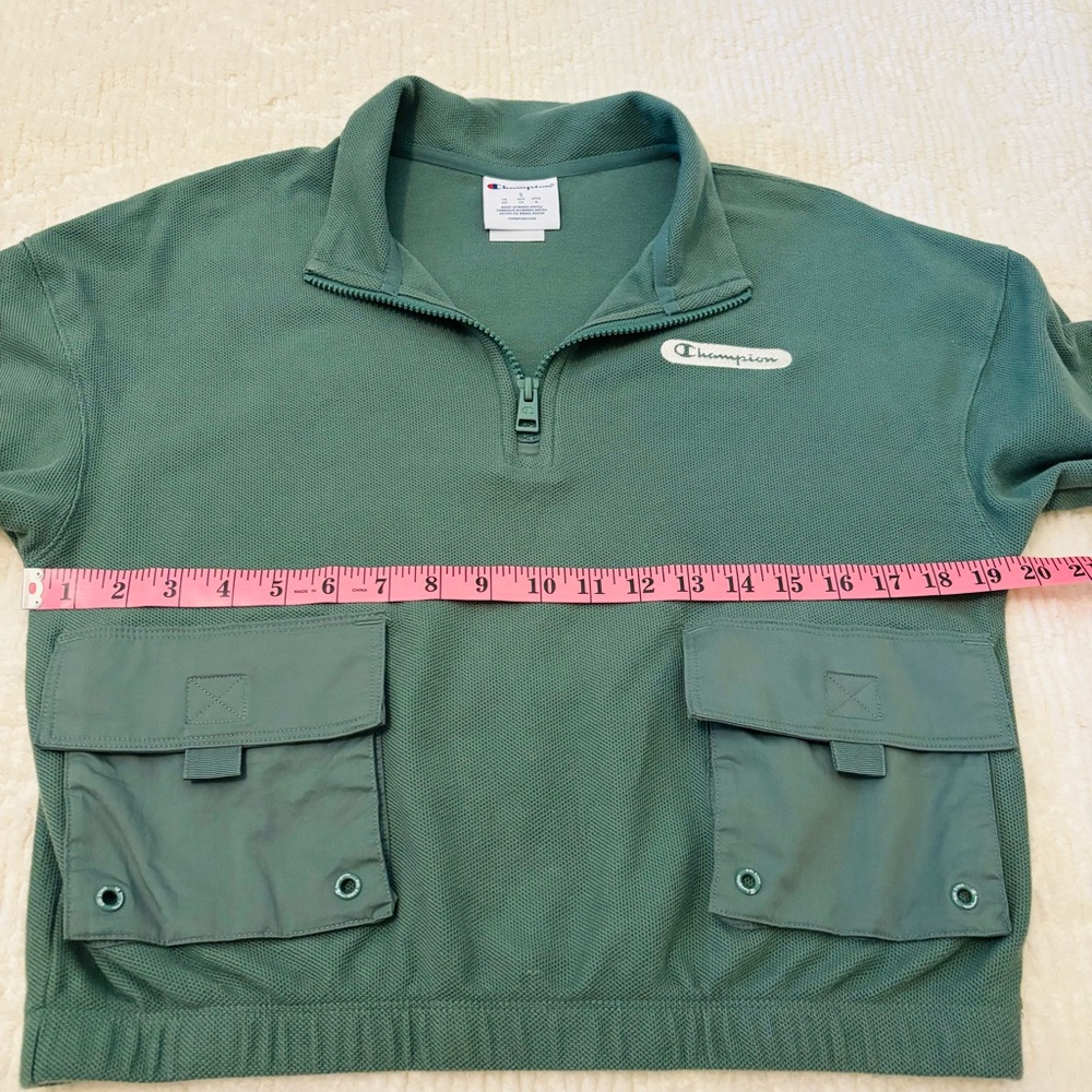 Champion Green Quarter Zip Cropped Pullover with Patch Pockets - Picture 4 of 8